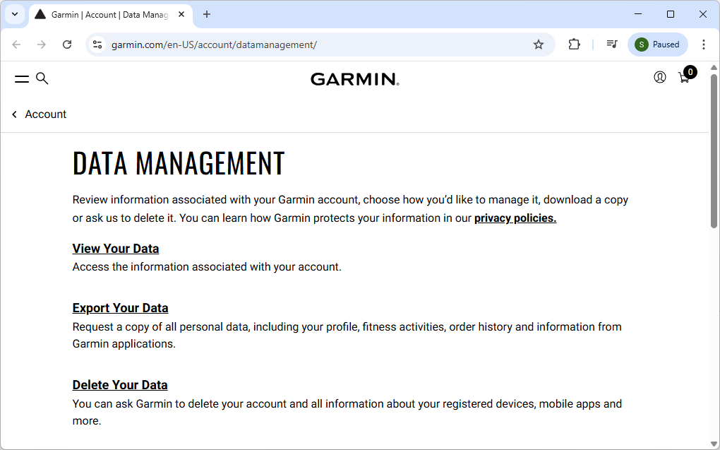 Garmin Data Management Website