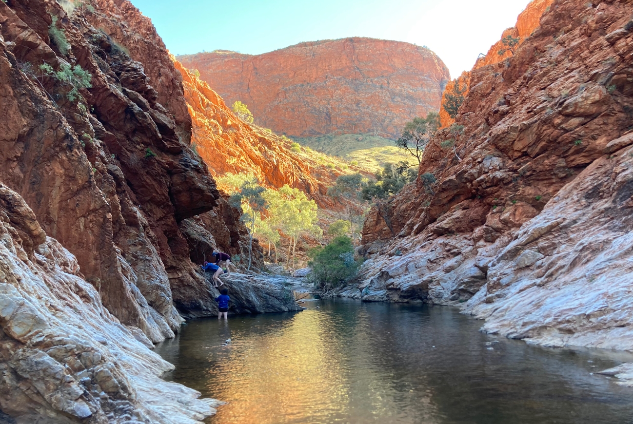 Navigating the water hazard.`